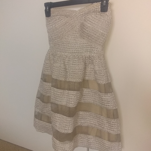 Gold Champagne Strapless Dress, Sz S - Picture 1 of 2